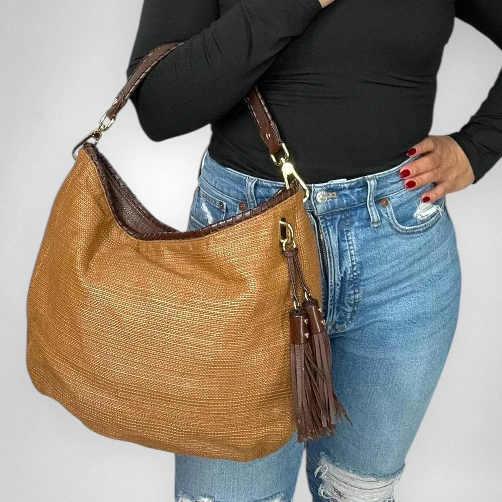 MICHAEL KORS Bennet Straw Hobo Shoulder Bag - Picture 1 of 12